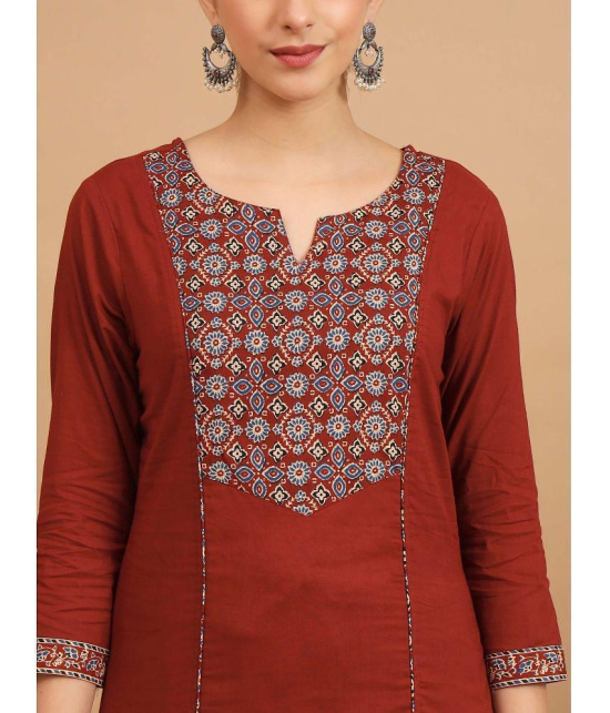 Vbuyz Cotton Printed Kurti With Pants Womens Stitched Salwar Suit - Maroon ( Pack of 1 ) - None