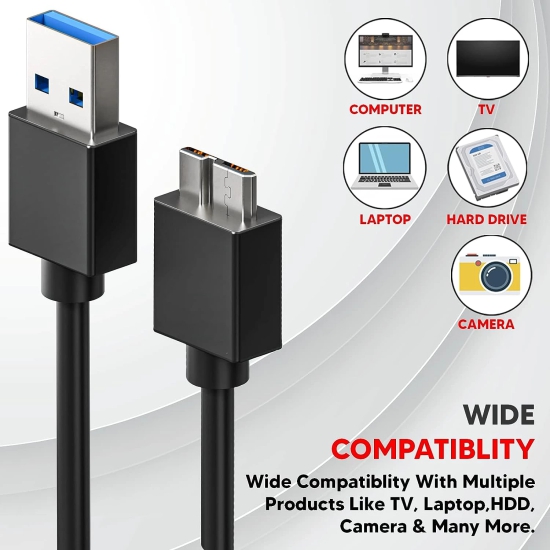 Lapster USB 3.0 A to Micro B Super Speed Cable for Hard Disk (Short Cable) - 1 Piece