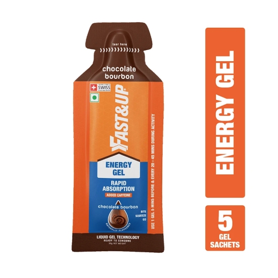 Fast Up Energy Gel: Improved endurance & performance for running/cycling. Instant energy booster, 73kcal/30g, 5 Sachets, Chocolate Bourbon.-Fast & Up Energy Gel: Improved endurance for running &