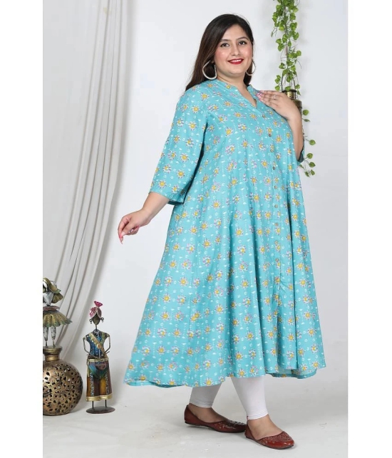 Swasti Cotton Blend Printed Flared Womens Kurti - Blue ( Pack of 1 ) - None