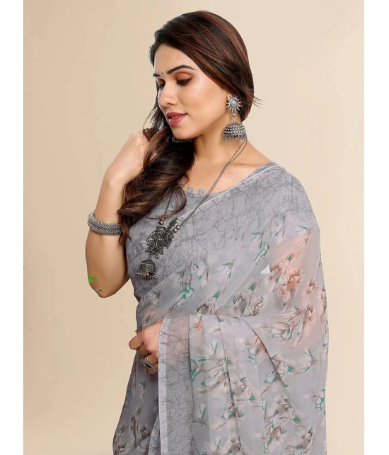 ANAND SAREES Georgette Printed Saree With Blouse Piece - Grey ( Pack of 1 ) - Grey