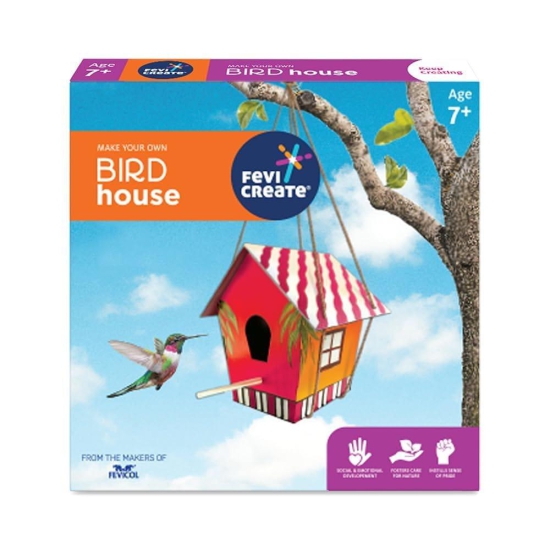 Pidilite Fevicreate Make Your Own Bird House DIY Art and Craft Set for Kids for 7 Years and Above Kit Contains Fevicol MR, Rangeela Tempera Colours, Fevicryl Acrylic Colours