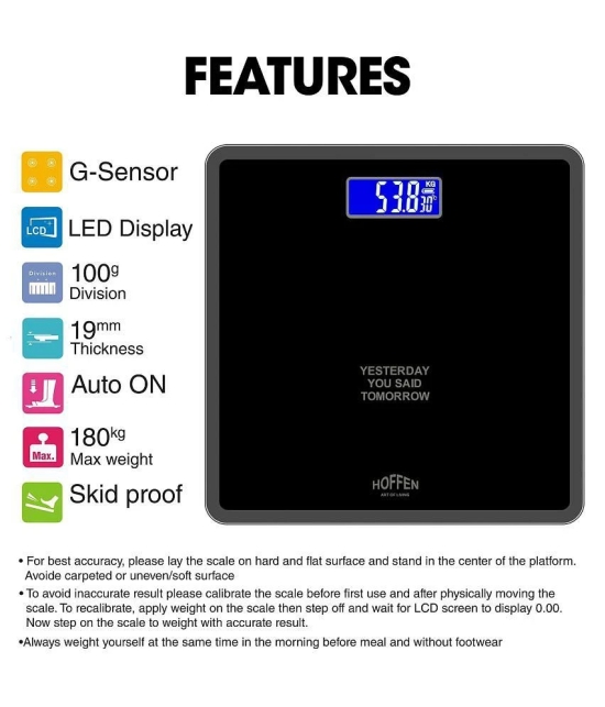 Hoffen Venus HO-18-Black-Digital Electronic Personal Body Health Fitness Check up Weighing Scale HO-18-Black Black