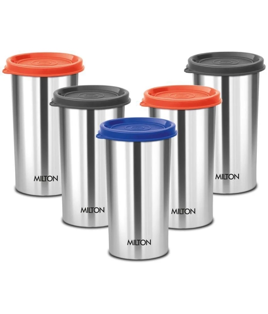 Milton Stainless Steel Tumbler with Lid Set of 5, 415 ml Each, Assorted (Lid Color May Vary) | Office | Gym | Yoga | Home | Kitchen | Hiking | Treking | Travel Tumbler - Assorted