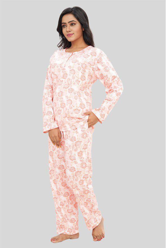 Women Full Sleeves Knit Cotton Pyjama Set-XL