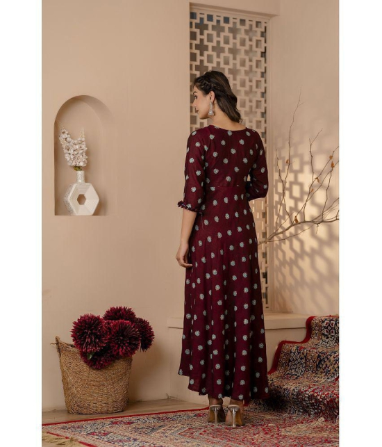 Kapadia Rayon Printed Anarkali Womens Kurti - Maroon ( Pack of 1 ) - None