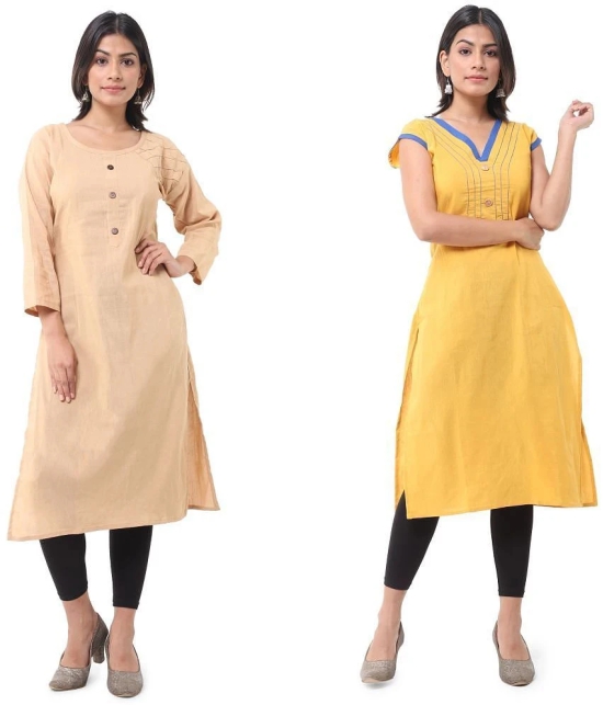 DESHBANDHU DBK - Multicolor Cotton Womens Straight Kurti ( Pack of 2 ) - None