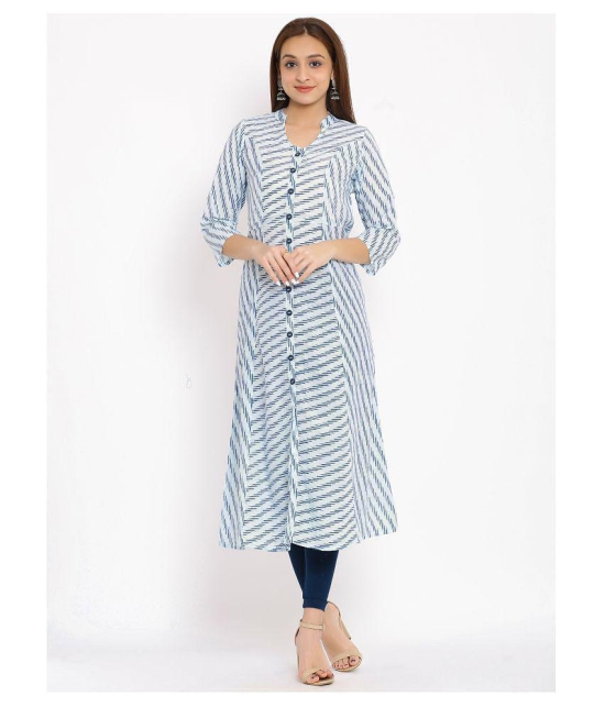 FabbibaPrints - Blue Cotton Blend Women's Front Slit Kurti ( Pack of 1 ) - XL