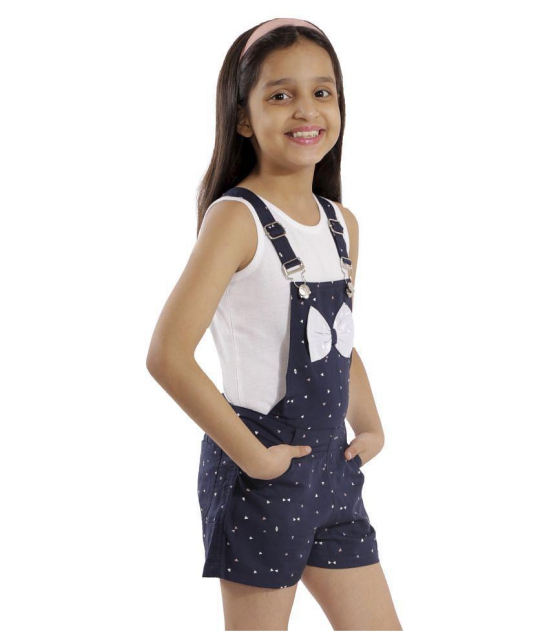 Kids Cave dungaree dress for girls with white color t-shirt  fabric-printed rayon (Color_Blue, Size_3 Years to 12 Years) - None