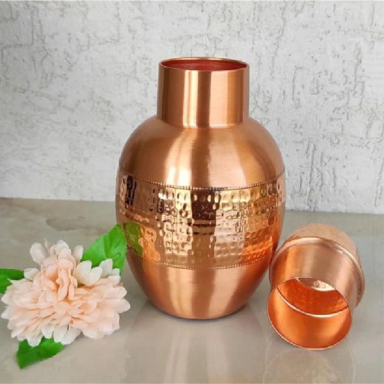 LaCoppera Copper Hammered Monarch 1000 ML Carafe - La011 | Bedroom Flask | 1 Pc