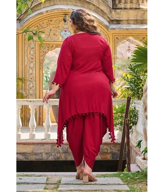 PrettyPlus by Desinoor.com Maroon Solid Pant Top Set - None