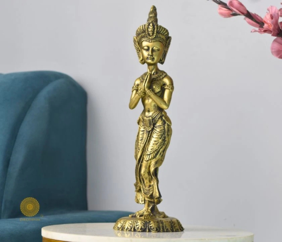 Namaste Pose Women Statue-Gold