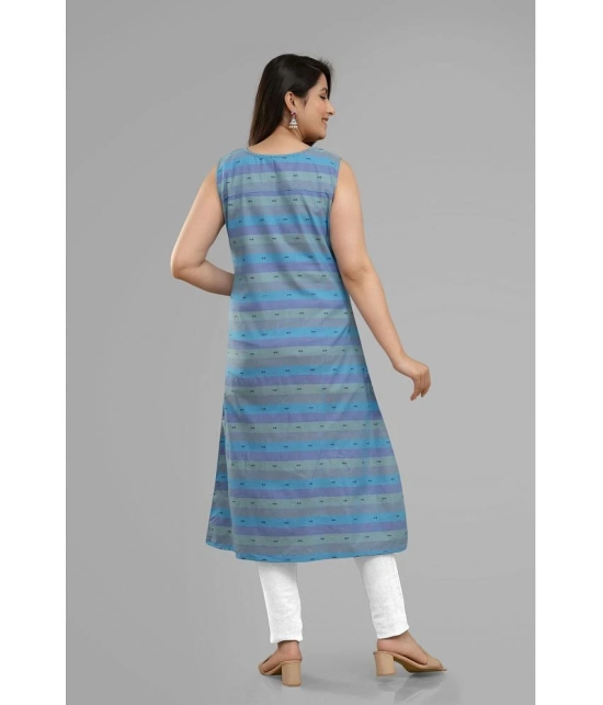 Parastri Cotton Striped Front Slit Womens Kurti - Blue ( Pack of 1 ) - None