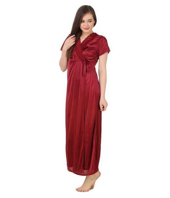 Fasense Satin Robes - Maroon - M