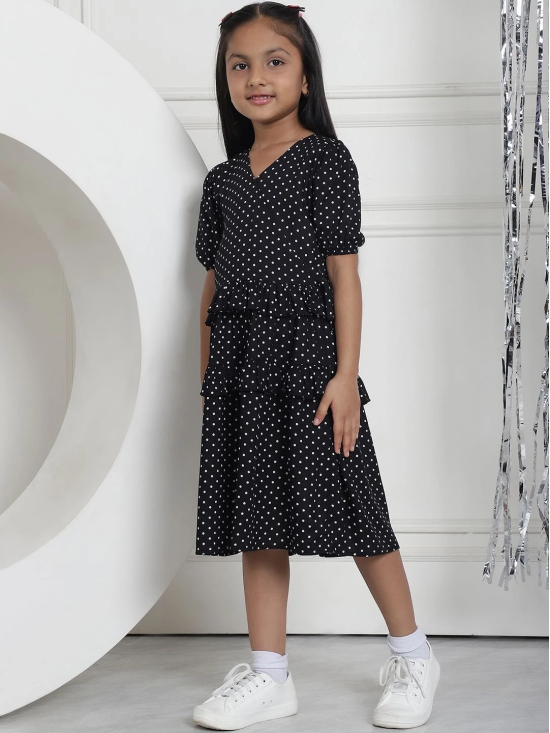 MINI & MING Girls Polka Dot Printed V-Neck Puff Sleeves A-Line Dress