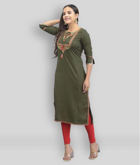 Maquien - Green Rayon Women's Straight Kurti ( Pack of 1 ) - None