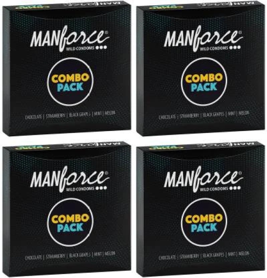 MANFORCE Combo Pack Chocolate Strawberry Coffee Black Grapes Melon Condom  20 Pcs x Pack of 4