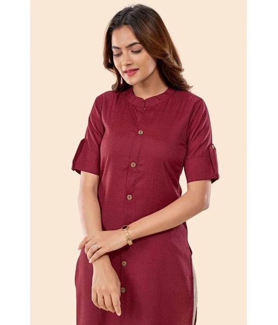 Glomee - Maroon Cotton Womens Front Slit Kurti ( Pack of 1 ) - None