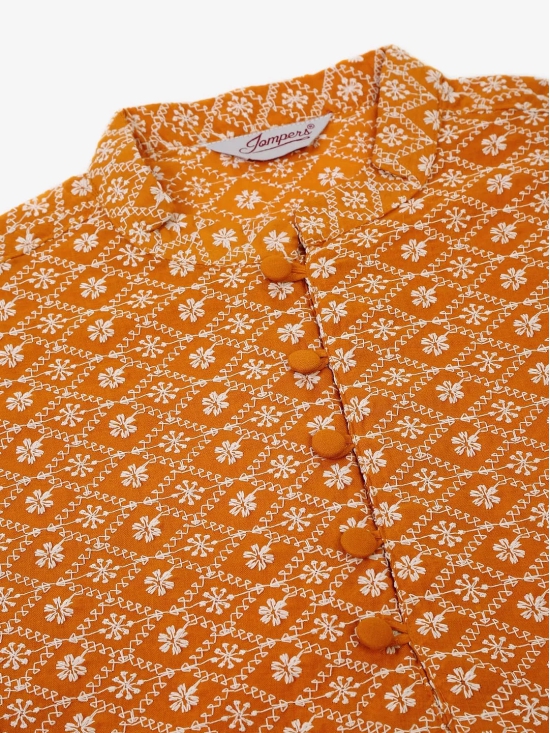 Men's Mustard & White Embroidered Straight Kurtas-S / Mustard