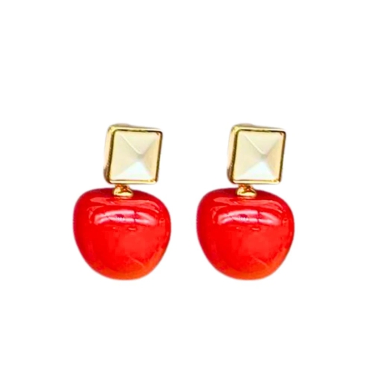 Red Cherry Earrings with Pearl Accents For Women & Girls - Design 1