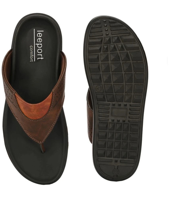 Leeport - Brown Mens Thong Flip Flop - None