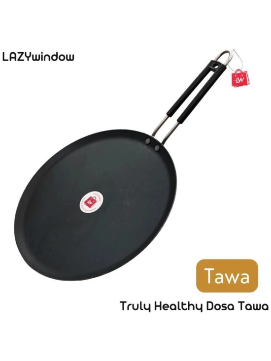 LAZYWINDOW Tawa & Tadka Pan Black Iron No Coating Cookware Sets ( Set of 3 )