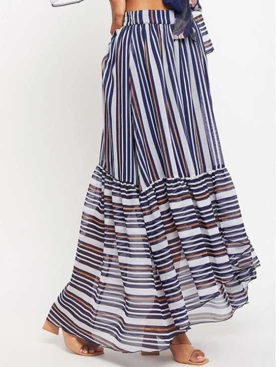 Striped Flared Maxi Skirt