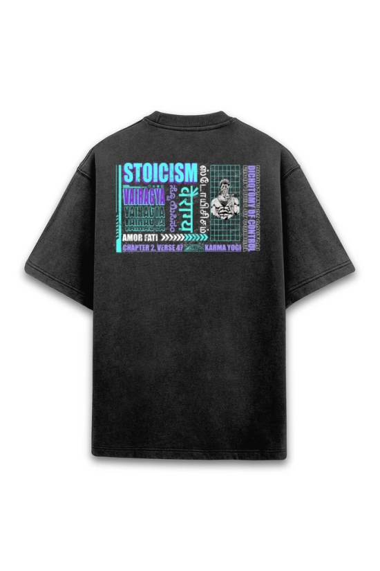 STOICISM Acid Wash Unisex Oversized Premium T-shirt-Black / S