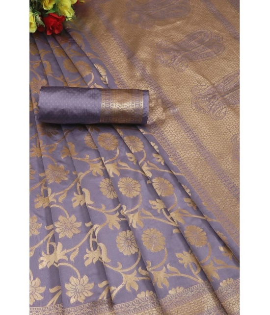 Gazal Fashions Banarasi Silk Embellished Saree With Blouse Piece - Lavender ( Pack of 1 ) - Lavender