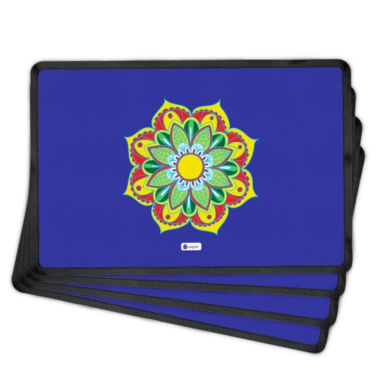 Indigifts Table Mats for Dinning Table 4 Piece 12X18 Inches - Blue Designer Dining Placemats 4 Seater