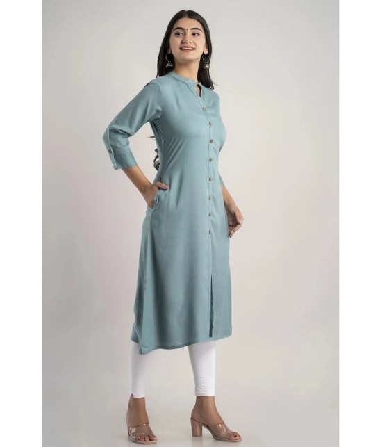 MAUKA - Turquoise Rayon Womens Front Slit Kurti ( Pack of 1 ) - L