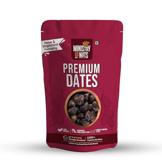 Ministry Of Nuts Special Khenaizi Dates Premium Khajoor All Natural, Good Source Of Protein & Dietary Fibres, Zero Cholesterol & Trans Fat, No Sugar (Dates 500g)