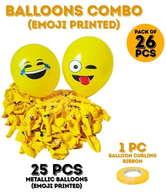 Zyozi ® Yellow Smiley Emoji Balloons | Birthday Decorations Balloons | Smiley Theme Party Decorations Balloons | Kids Birthday Decorations Balloons | Face Expression Balloons (PACK OF 26) - 