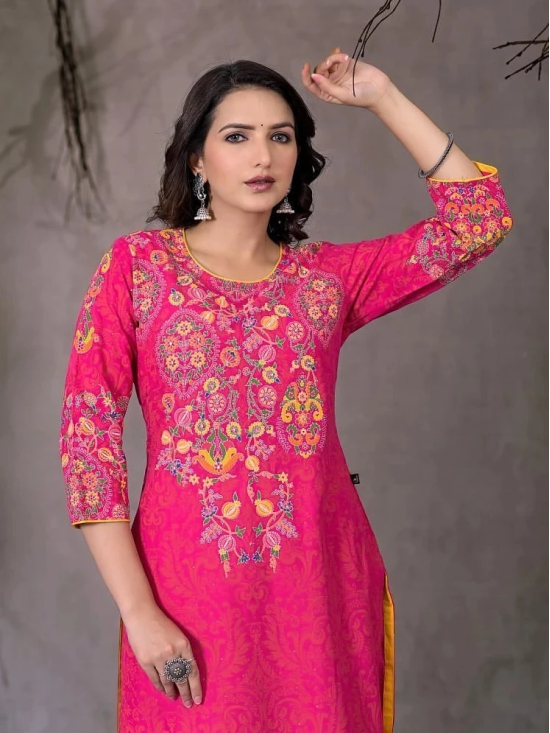 Juniper Rayon Embroidered Straight Womens Kurti - PINK ( Pack of 1 ) - None