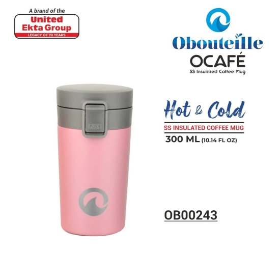 OBOUTEILLE OCafe Soothing Pink Coffee Mug Stainless Steel Vacuum Insulated 300 ml Leak Proof Travel Cup Tumbler for School/Home/Kitchen/Office/Work/Gym/Exercise/Yoga/Camping/Boys/Girls/Kids/Adults