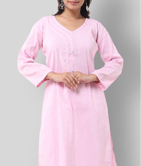 DESHBANDHU DBK - Pink Cotton Womens Straight Kurti - None