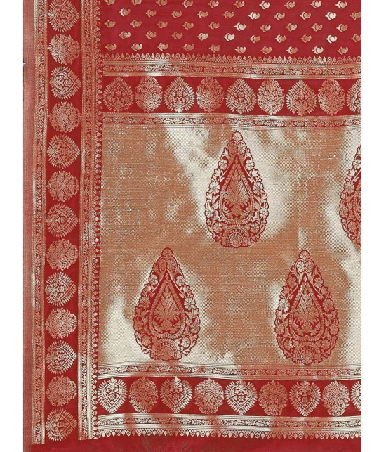 LEELAVATI Banarasi Silk Embellished Saree With Blouse Piece - Red ( Pack of 1 ) - Red