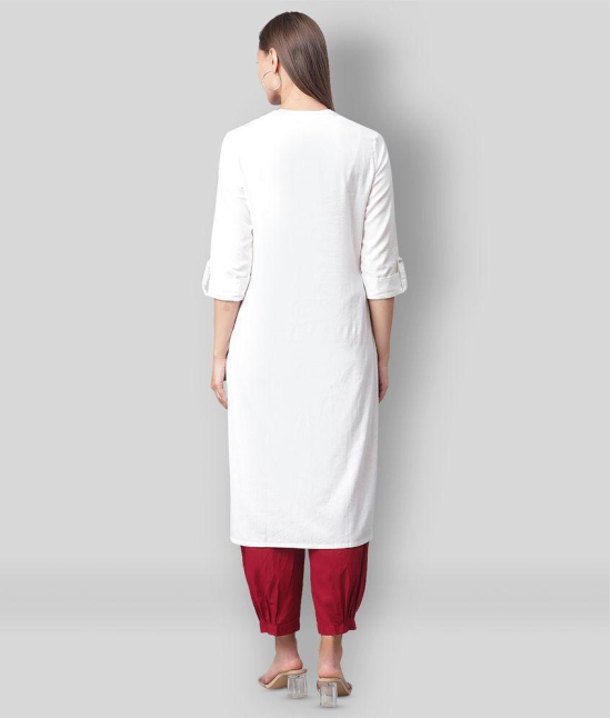 Divena - White Cotton Blend Womens Straight Kurti - S