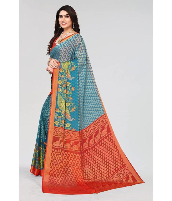 Bhuwal Fashion - SkyBlue Brasso Saree With Blouse Piece ( Pack of 1 ) - SkyBlue