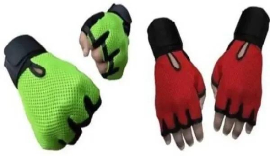 lather weight lifting Gym & Fitness Gloves (Red, Green)