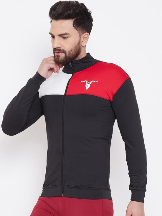 Men Black Red Colourblocked Training or Gym Sporty Jacket