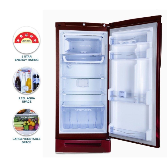 Godrej 202 L 5 Star Advanced Inverter, Jumbo Vegetable Tray Direct Cool Single Door Refrigerator With Base Drawer (RD 210E TDI MN WN, Marine Wine)