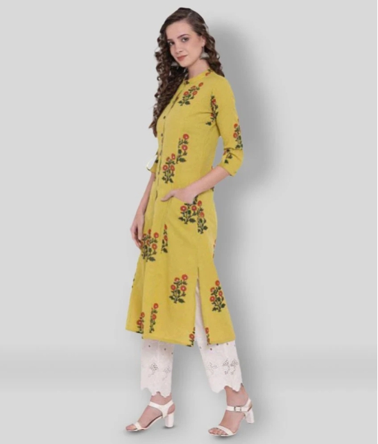 Divena - Yellow Cotton Womens Front Slit Kurti ( Pack of 1 ) - XS