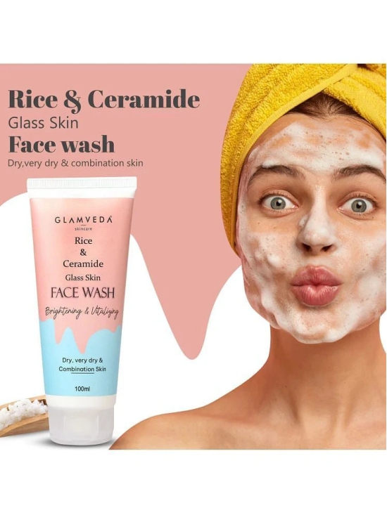 Glamveda Rice & Ceramide Korean Glass Skin Face Wash | For Dry, Sensitive & Combination skin 100ml