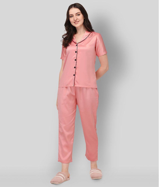 Smarty Pants - Peach Silk Womens Nightwear Nightsuit Sets ( Pack of 1 ) - M