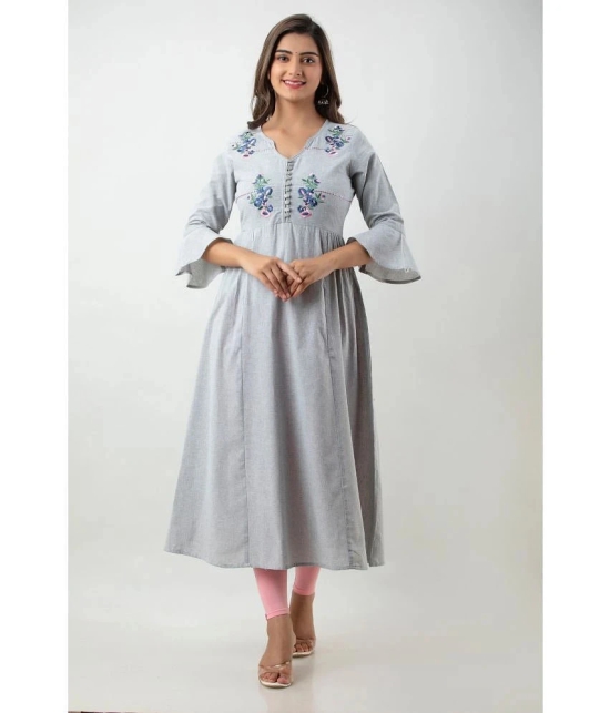 MAUKA - Silver Cotton Womens Flared Kurti ( Pack of 1 ) - None