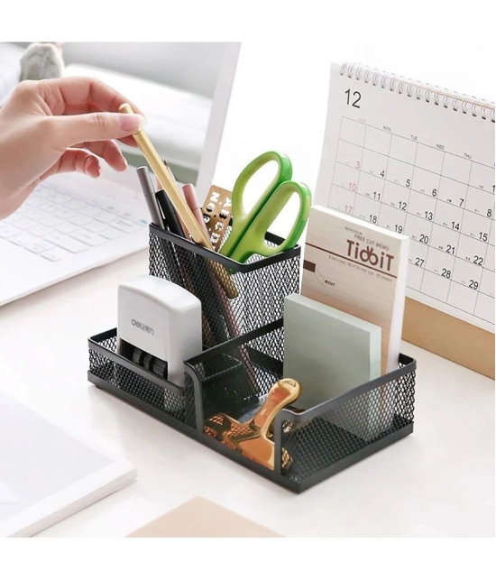 GEEO 3 Compartment Metal Mesh Desk Organizer Stationary Storage Stand Pen/Pencil Holder for Office, Home, and Study Table Small Items Storage Box