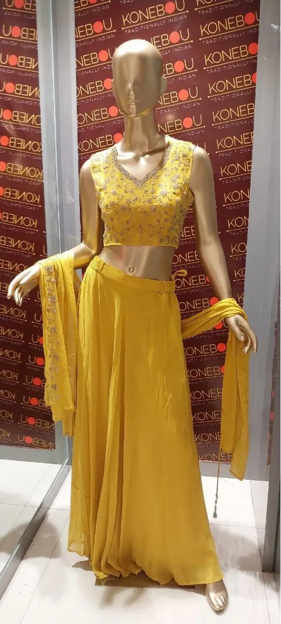 CROP TOP AND SKIRT LEHENGAS-YELLOW