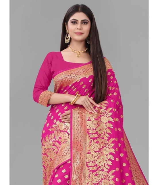 Gazal Fashions Banarasi Silk Embellished Saree With Blouse Piece - Pink ( Pack of 1 ) - Pink