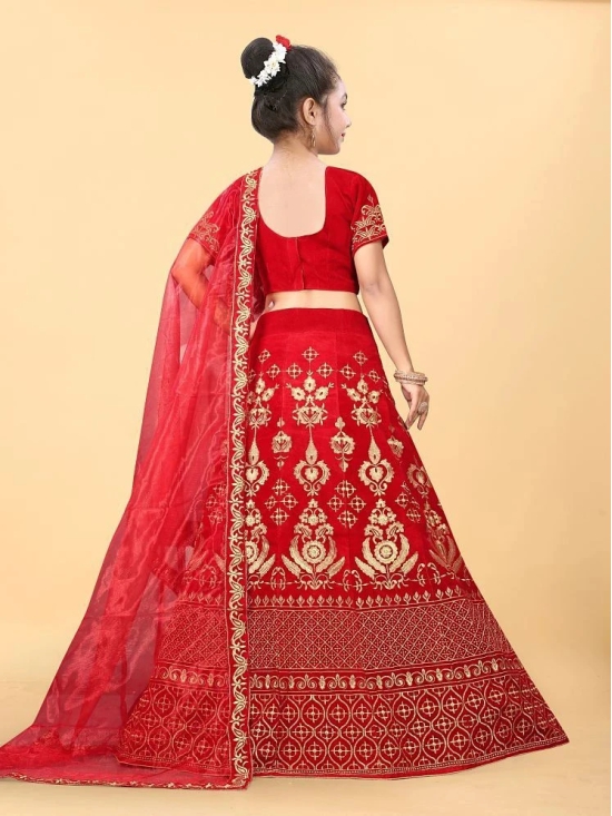 Apnisha - Red Velvet Girls Lehenga Choli Set ( Pack of 1 ) - None